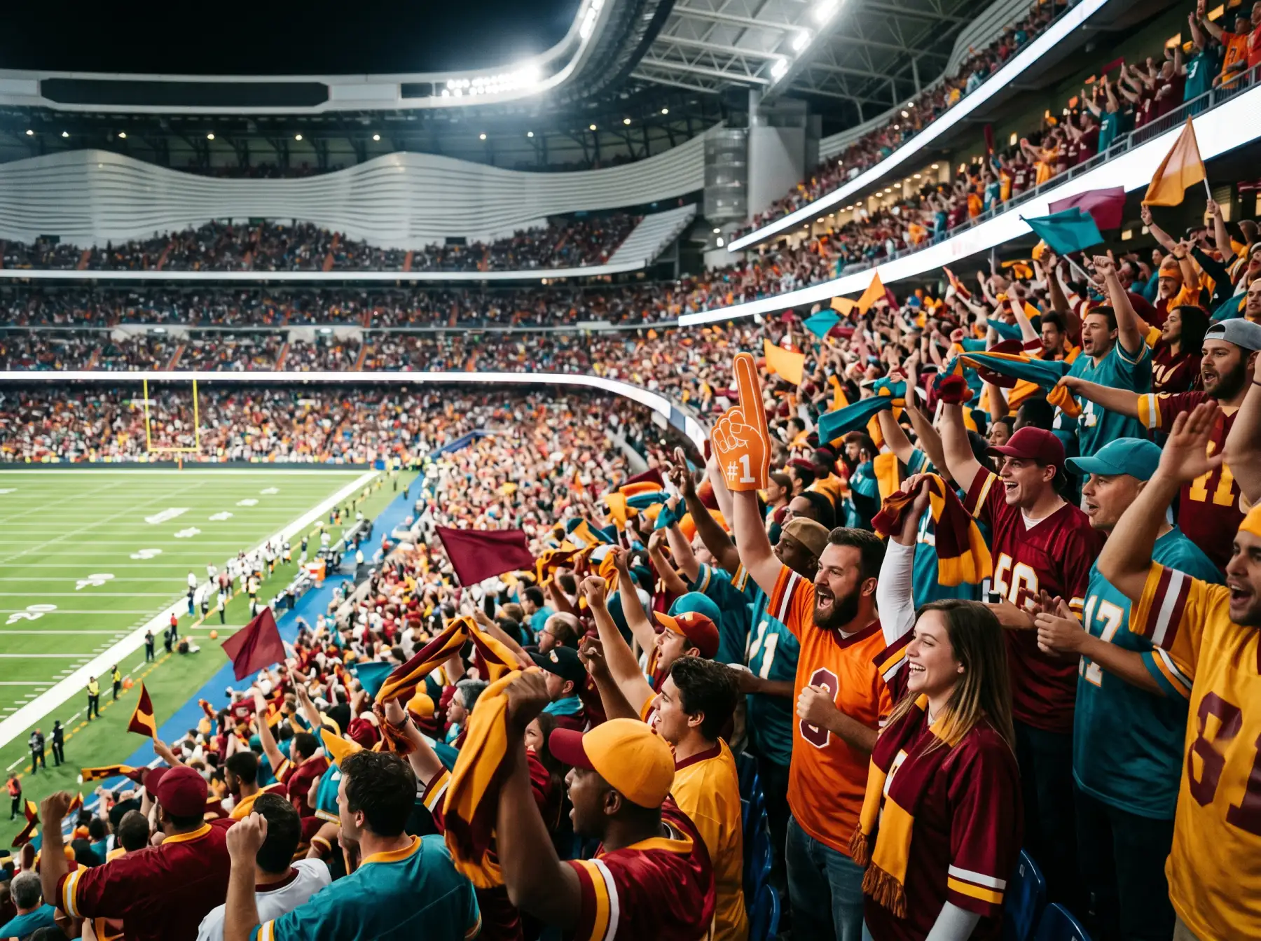 Aficionados con camisetas de la NFL en las gradas del Santiago Bernabéu